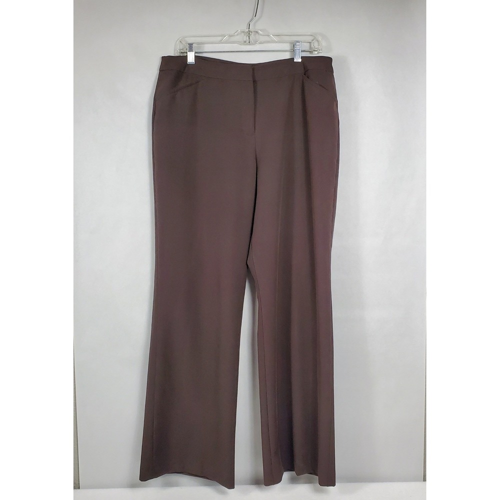 Nicole Miller New York Brown Wide Leg Dress Pants Womens 14 Stretch Slacks